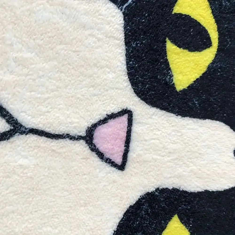 Cat Face Tufted Rug – Black and White Kitty Floor Mat for Bedroom