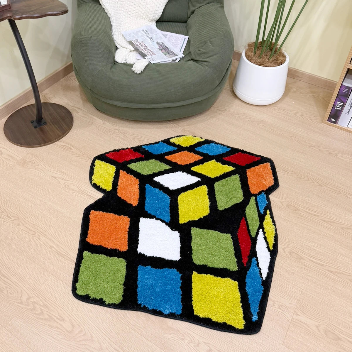 Rubik’s Cube Tufted Rug – Colorful Puzzle Design Floor Mat for Bedroom or Game Room.