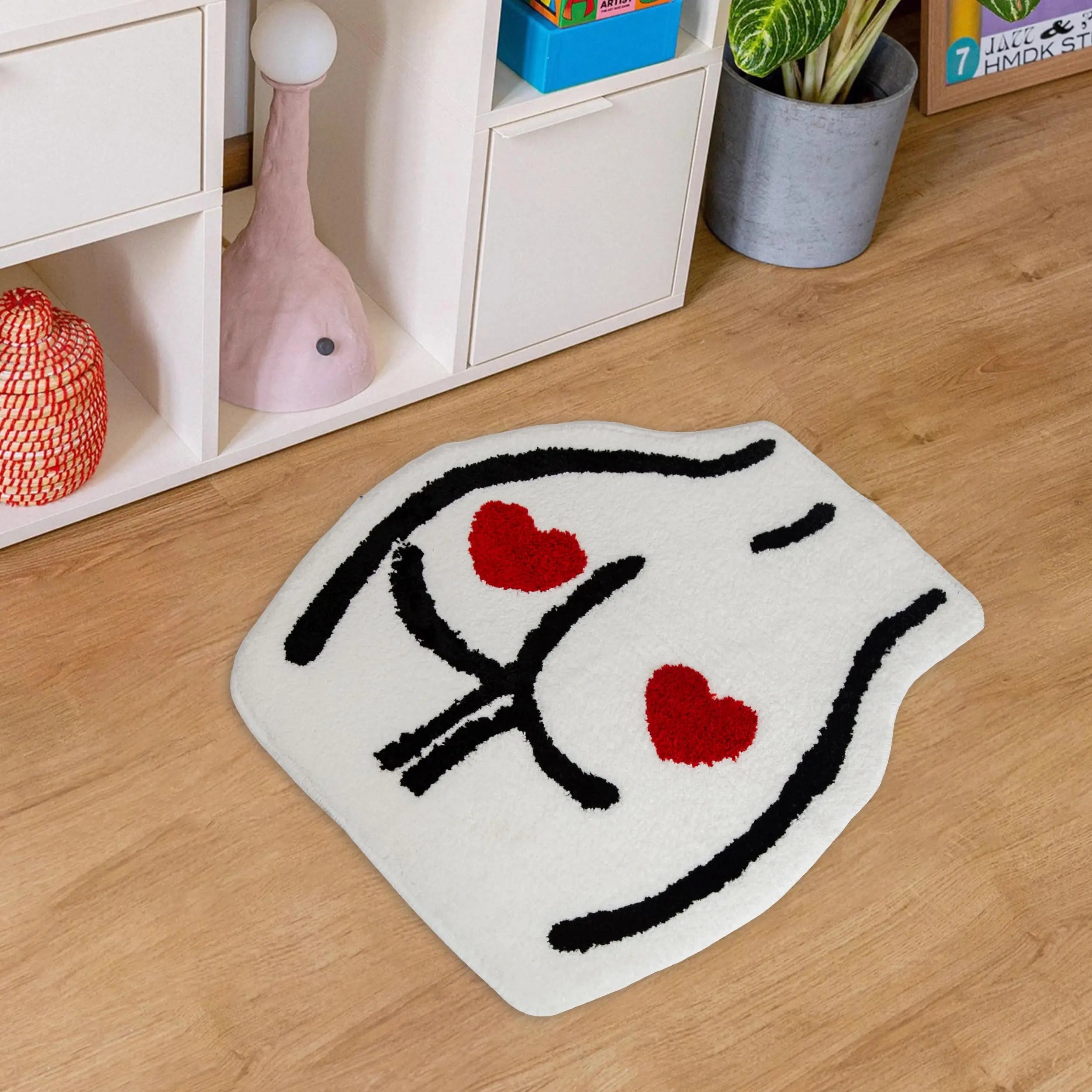 Playfully bold yet simple, this heart-themed rug adds warmth and attitude to any bedroom. A must-have for aesthetic lovers who enjoy cozy, expressive decor.