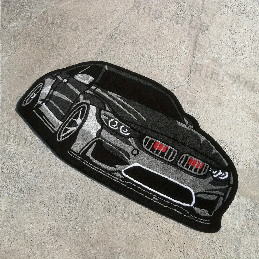 BMW M4 Inspired Tufted Rug – Sports Car Floor Mat for Bedroom or Garage
