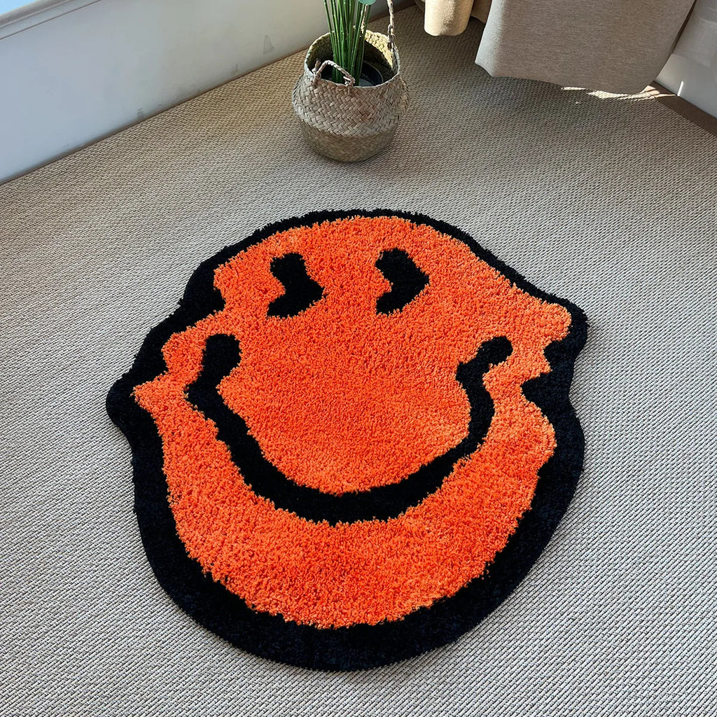 Smiley Face Tufted Rug – Retro illusion Floor Mat for Bedroom or Studio