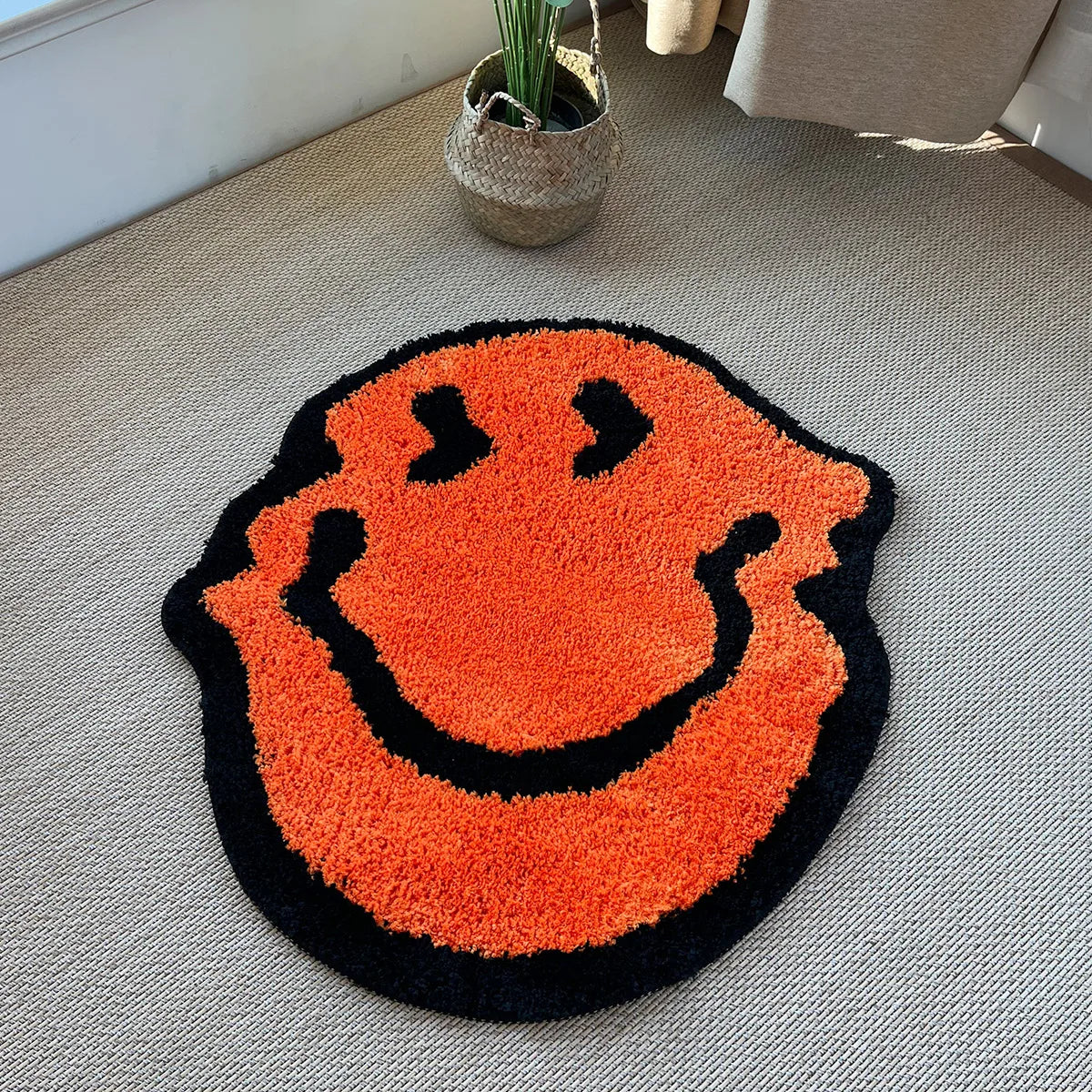 Smiley Face Tufted Rug – Retro illusion Floor Mat for Bedroom or Studio