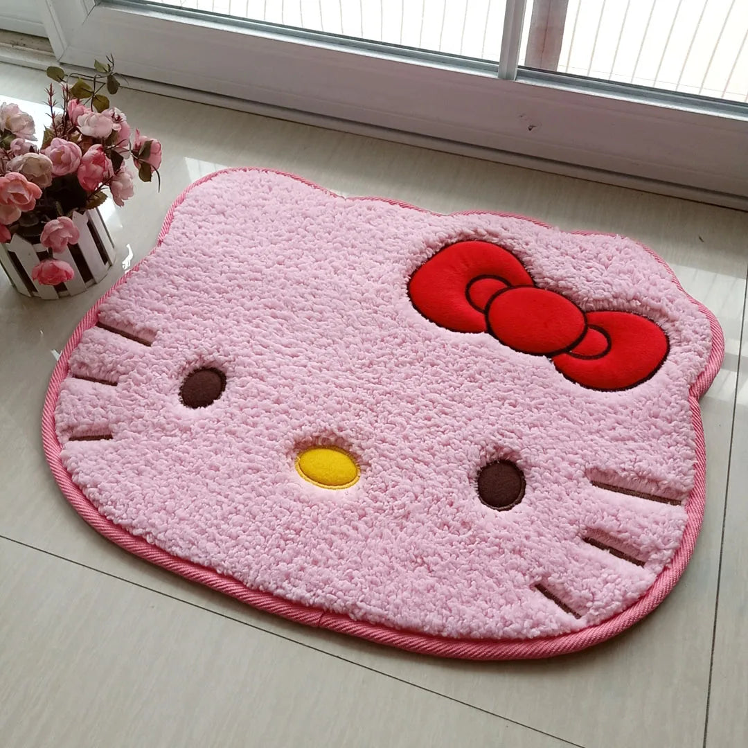 Cute Kitty Tufted Rug – Pink Cartoon Floor Mat for Bedroom or Vanity Room Decor.