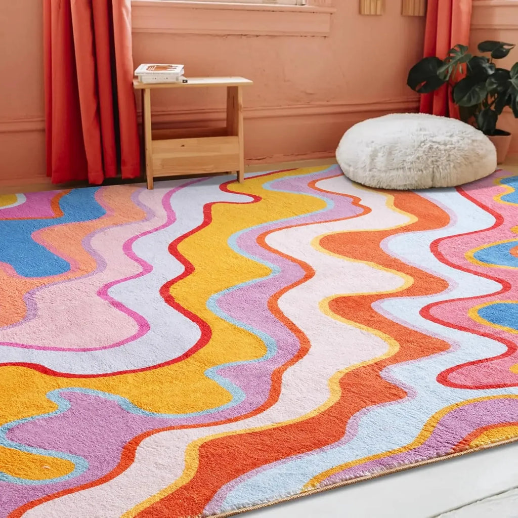 Retro Orange Abstract Rug – Vintage Mid-Century Accent