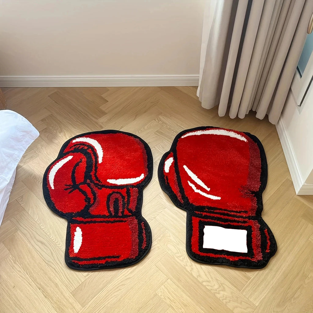 Boxing Glove Tufted Rug – Red Sports Floor Mat for Bedroom or Gym