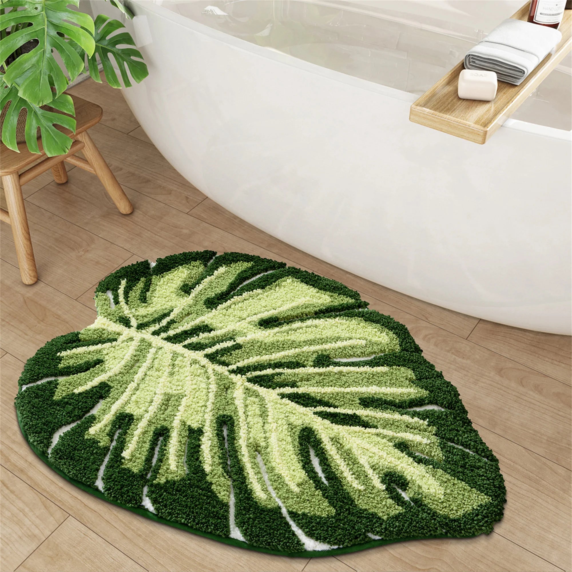 Green Leaf Luxe Bath Rug by Liora Vale – Soft Plush Non-Slip Bathroom Mat