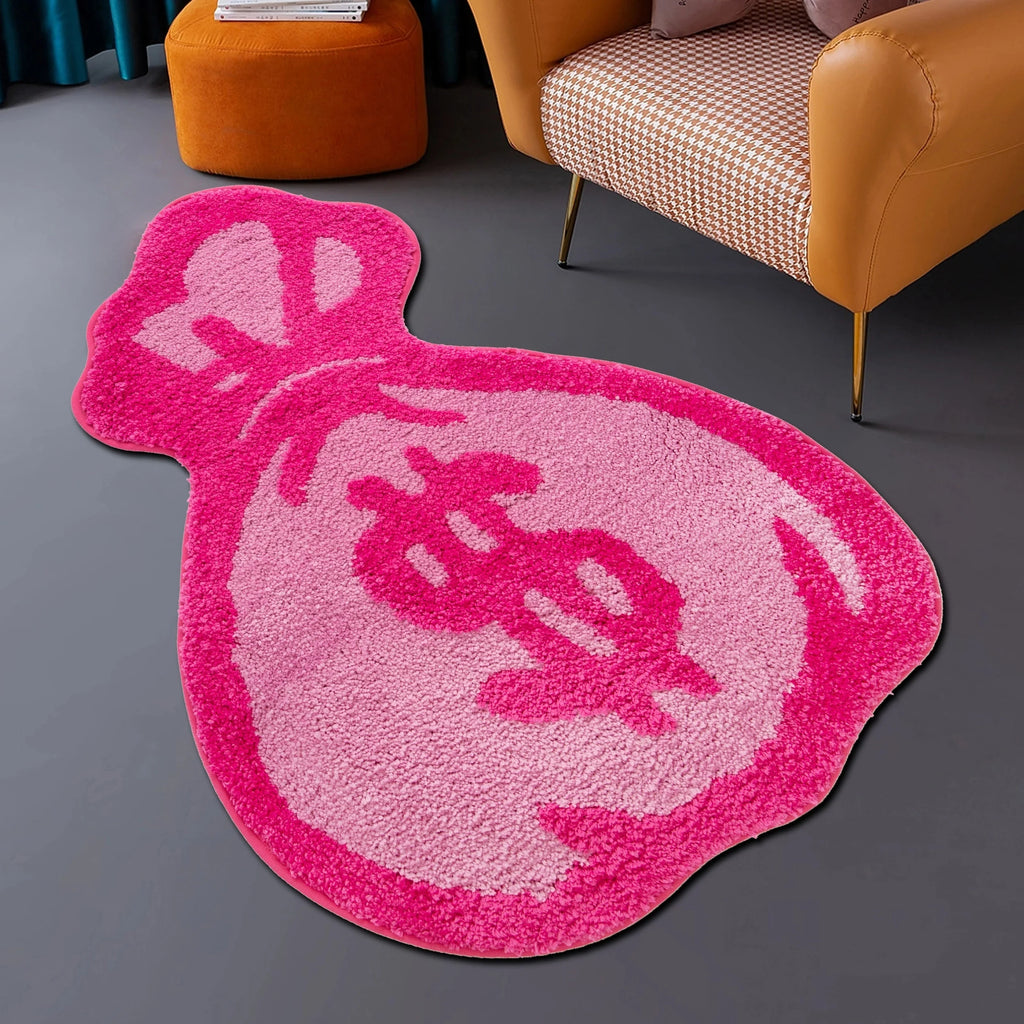 Pink Money Bag Tufted Rug – Aesthetic Dollar Sign Floor Mat