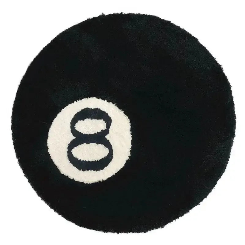 Black 8-Ball Plush Round Rug – Soft Anti-Slip Billiards Carpet for Bedroom & Living Room Home