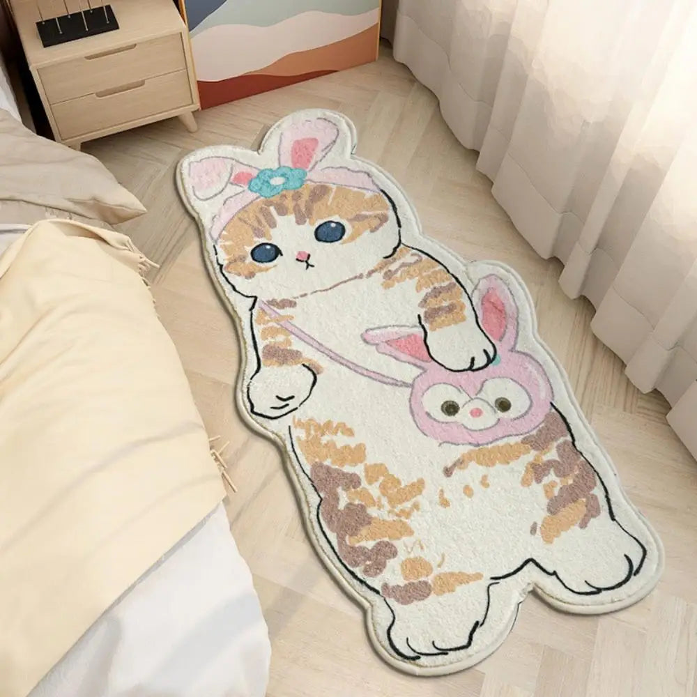 Cartoon Cat Tufted Rug – Playful Kitty Design Floor Mat for Bedroom or Bathroom