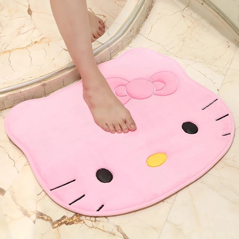 Cute Kitty Tufted Rug – Pink Cartoon Floor Mat for Bedroom or Vanity Room Decor.