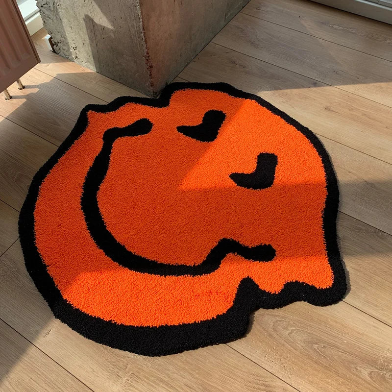 Smiley Face Tufted Rug – Retro illusion Floor Mat for Bedroom or Studio