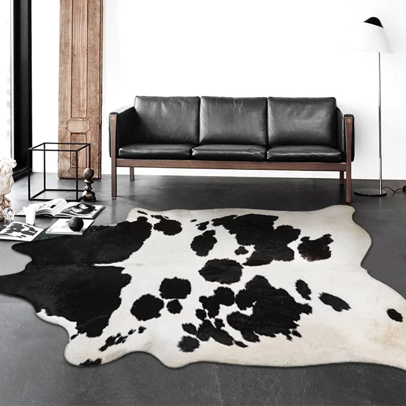 Cowhide Drift Luxe Rug – Modern Irregular Faux Cowhide Plush Carpet