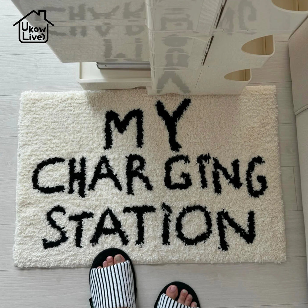 “My Charging Station" Tufted Rug – Funny Bedroom Floor Mat