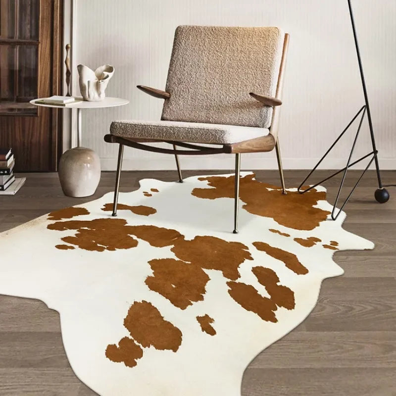 Cowhide Drift Luxe Rug – Modern Irregular Faux Cowhide Plush Carpet