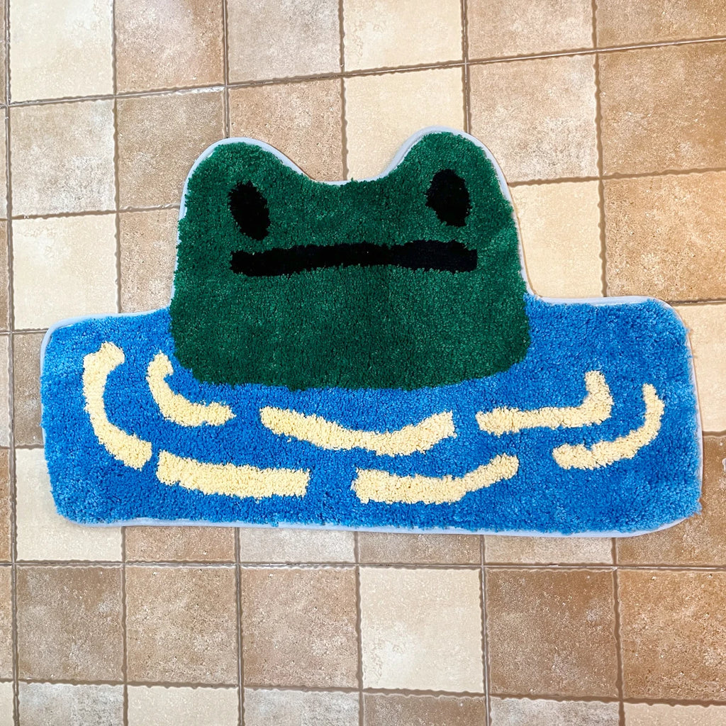 Frog Tufted Rug – Cute Green Cartoon Frog Floor Mat for Bathroom or Bedroom.