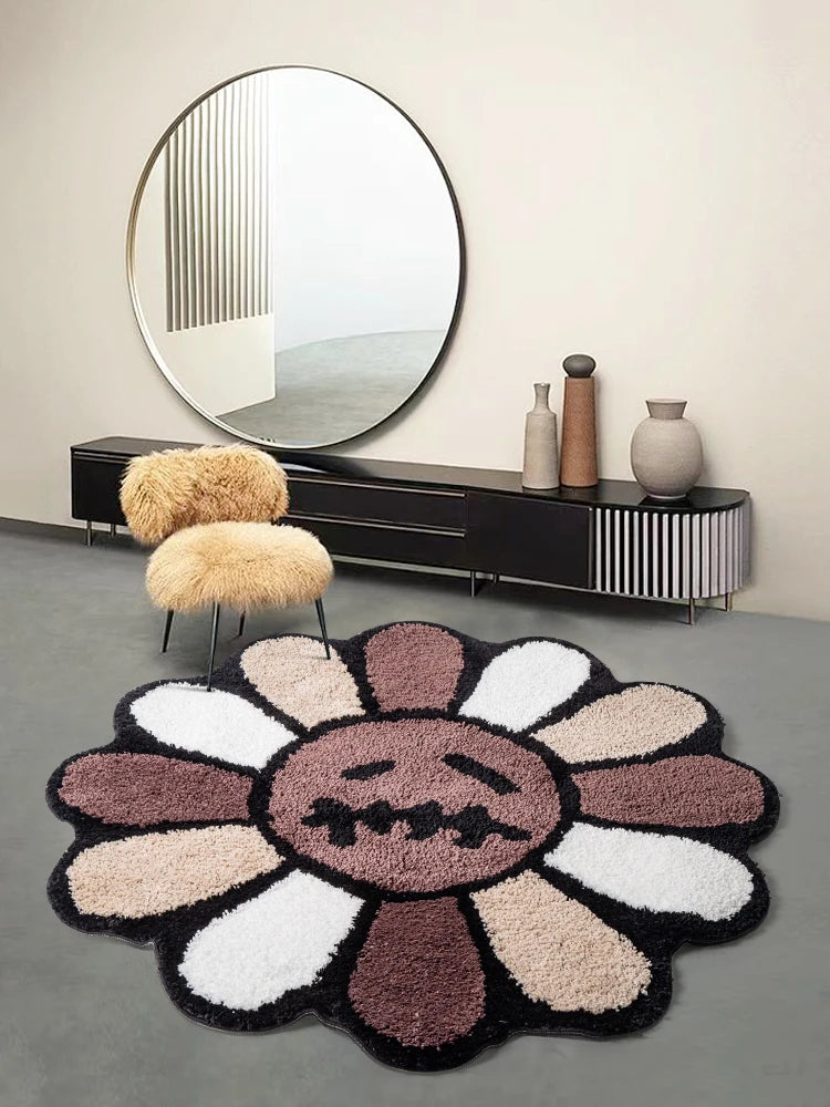 Bloom Smiley Rug – Retro Tufted Flower Mat for Bedroom, Living Room & Bath