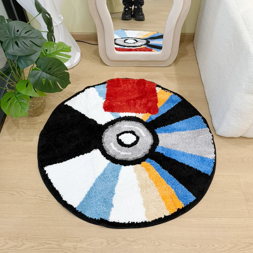 Vibrant Round CD Tufted Rug – 3D Soft Pile Modern Non-Slip Accent Carpet