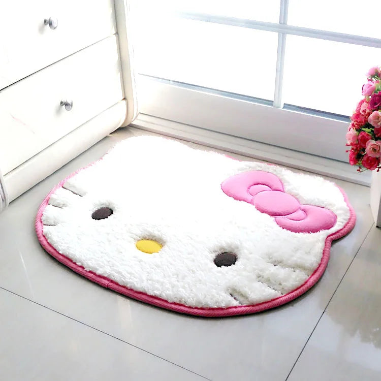 Cute Kitty Tufted Rug – Pink Cartoon Floor Mat for Bedroom or Vanity Room Decor.