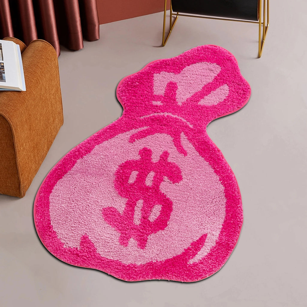 Pink Money Bag Tufted Rug – Aesthetic Dollar Sign Floor Mat