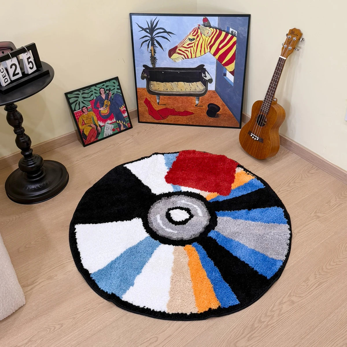 Vibrant Round CD Tufted Rug – 3D Soft Pile Modern Non-Slip Accent Carpet