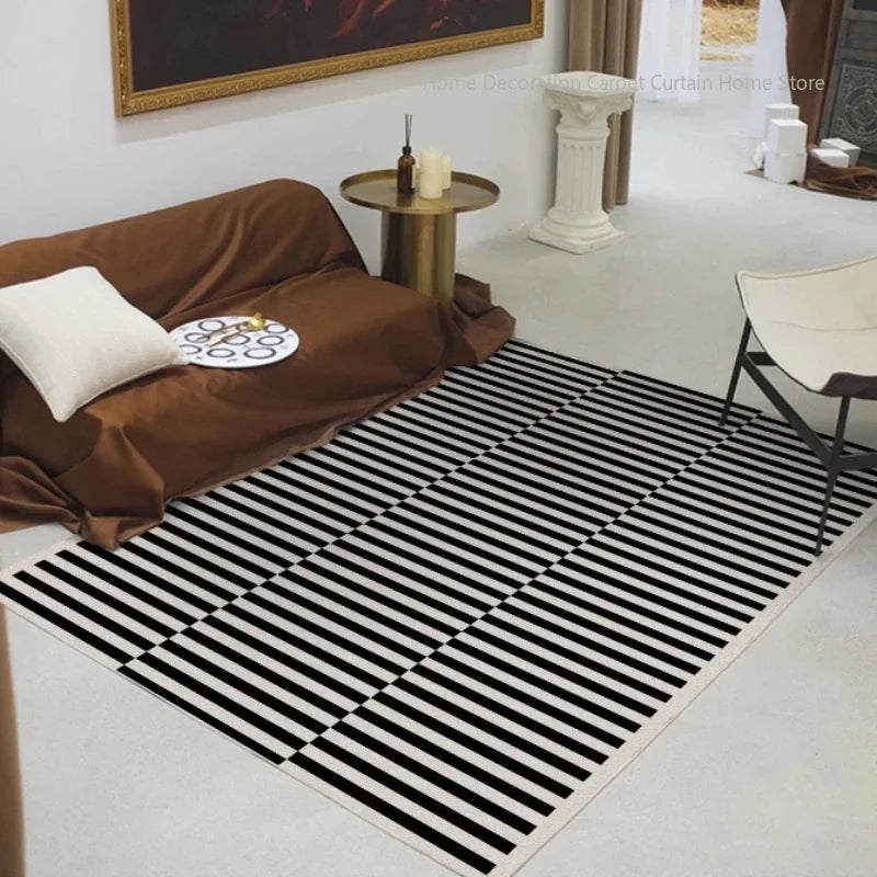 Linear Harmony | Black Stripe Modern Plush Rug by Marin Étoile