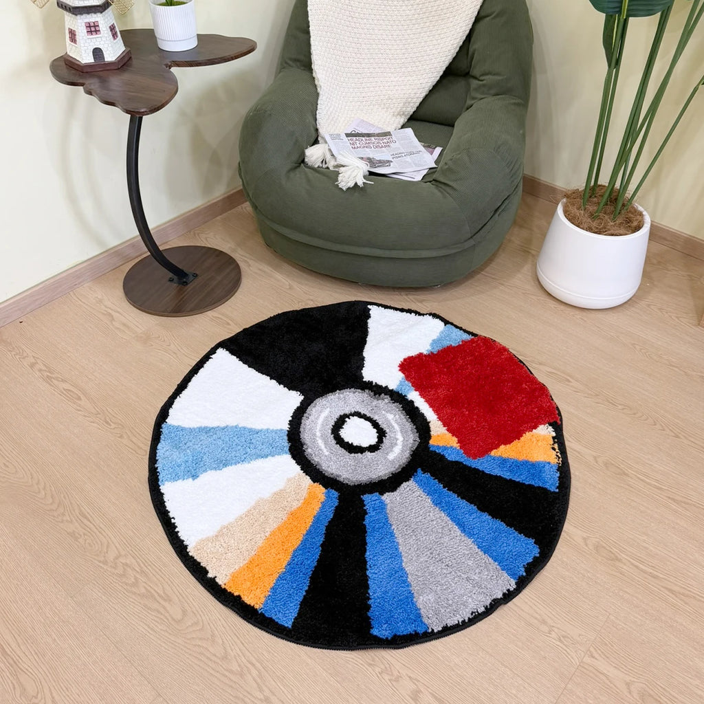 Vibrant Round CD Tufted Rug – 3D Soft Pile Modern Non-Slip Accent Carpet