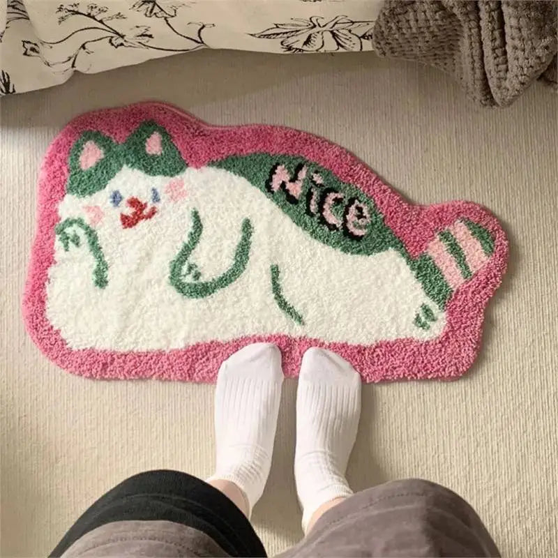 Cute Animal Tufted Rug – Panda and Cat Floor Mats for Bedroom or Living Room.