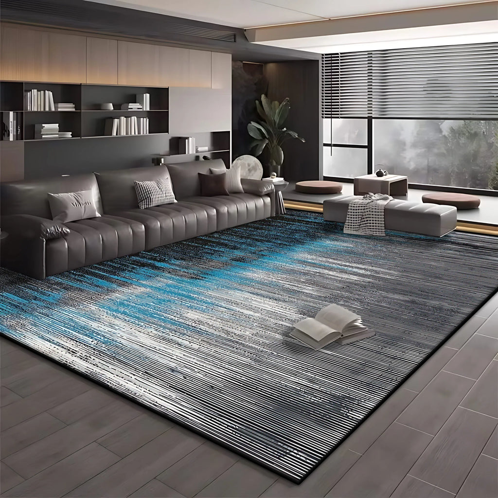 Modern Blue Black Minimalist Area Rug – Soft Washable Anti-Slip Carpet for Living Room & Bedroom
