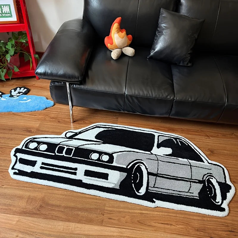 BMW E30 Inspired Tufted Rug – Classic Car Floor Mat for Bedroom Studio or Garage