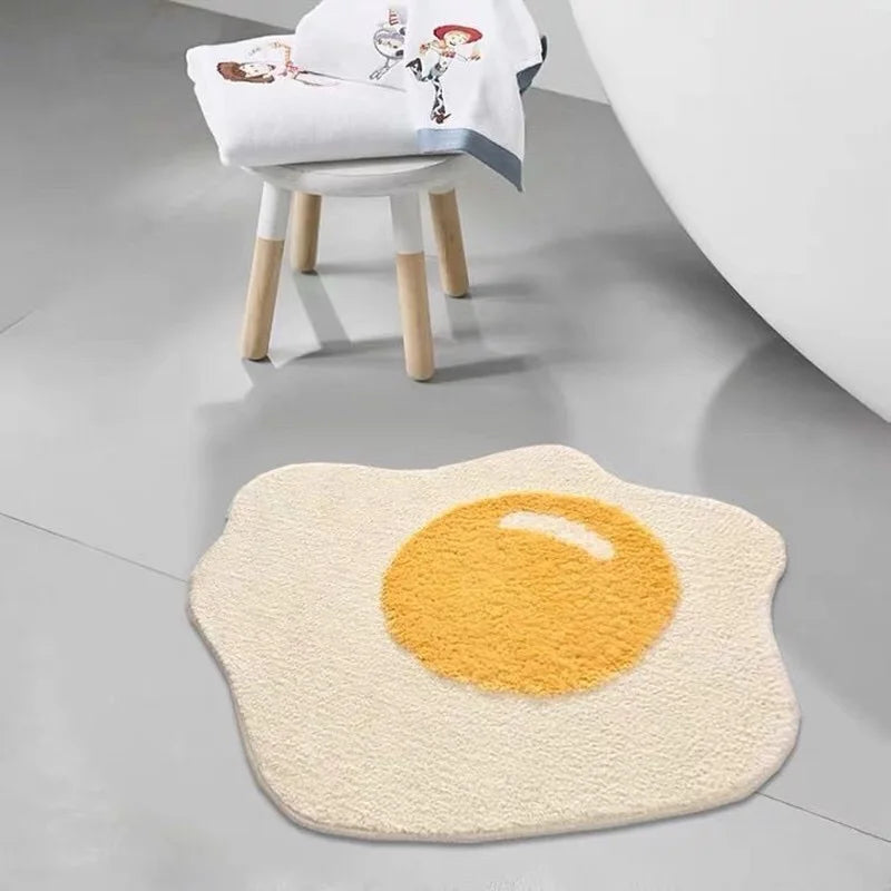 Sunny Side Up Tufted Rug – Fried Egg Aesthetic Floor Mat for Kitchen or Bedroom Decor.