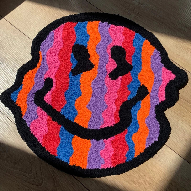 Smiley Face Tufted Rug – Retro illusion Floor Mat for Bedroom or Studio