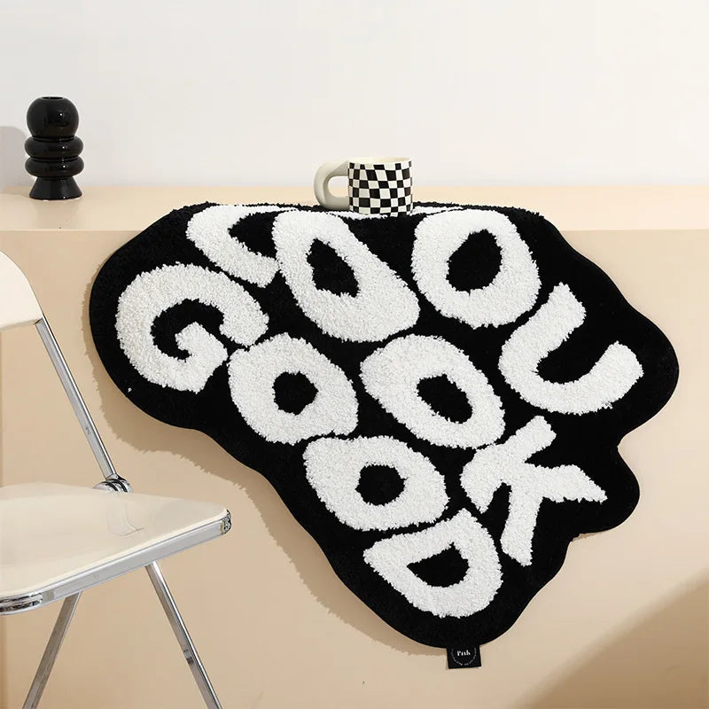 “You Look Good" Tufted Rug – Black and White Floor Mat for Bedroom or Bathroom