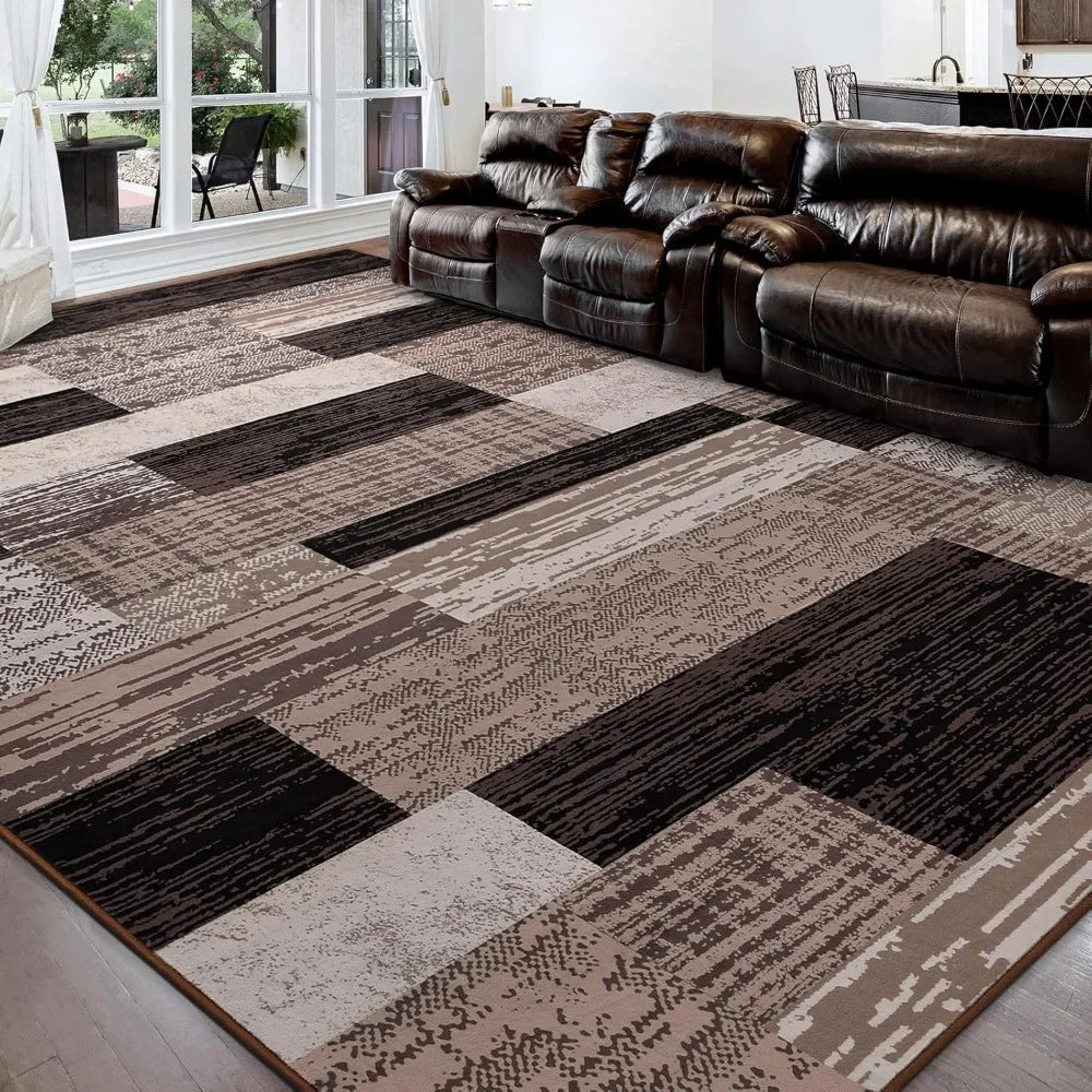 Modern Geometric 5x8ft Patchwork Chocolate Area Rug