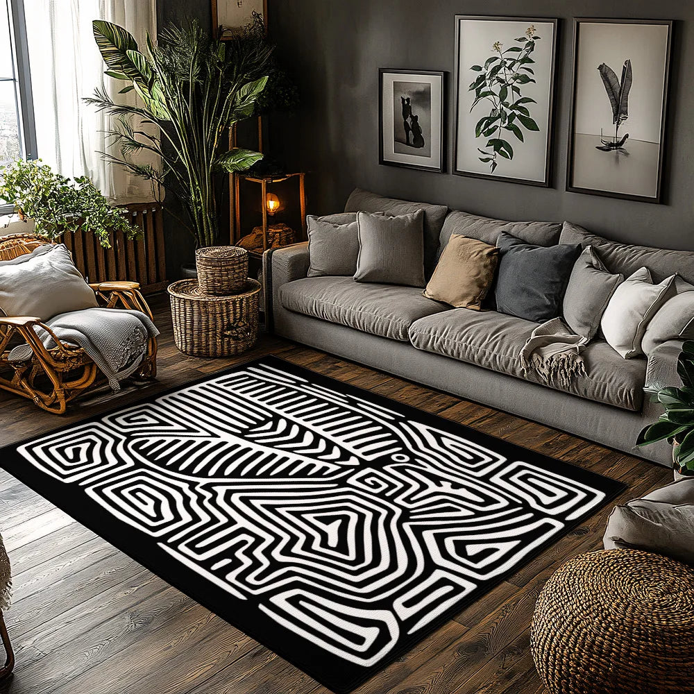 Geometric Line Art Rug – Modern Plush Non-Slip Design