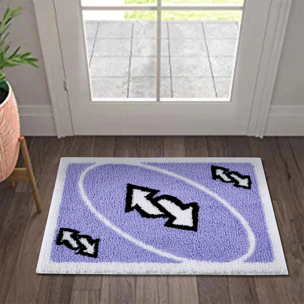 Uno Inspired Tufted Rug – Funny +4 Card Plush Floor Mat, Game Night Home Decor for Bedroom or Dorm