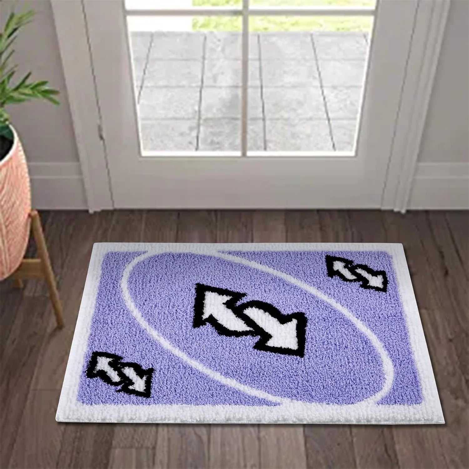 Uno Inspired Tufted Rug – Funny +4 Card Plush Floor Mat, Game Night Home Decor for Bedroom or Dorm