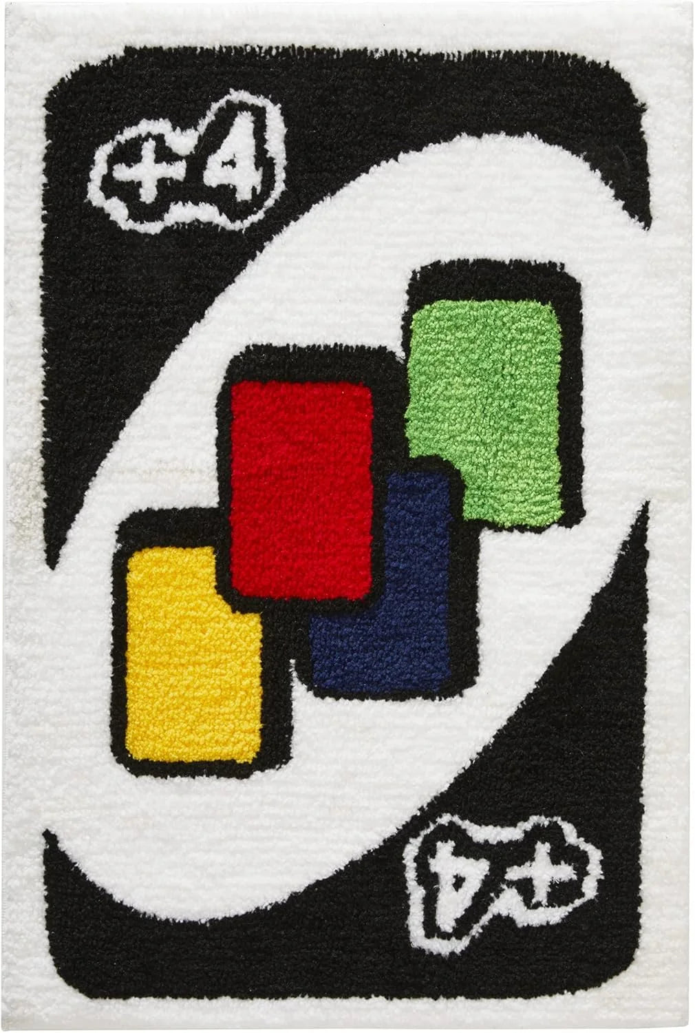 Uno Inspired Tufted Rug – Funny +4 Card Plush Floor Mat, Game Night Home Decor for Bedroom or Dorm
