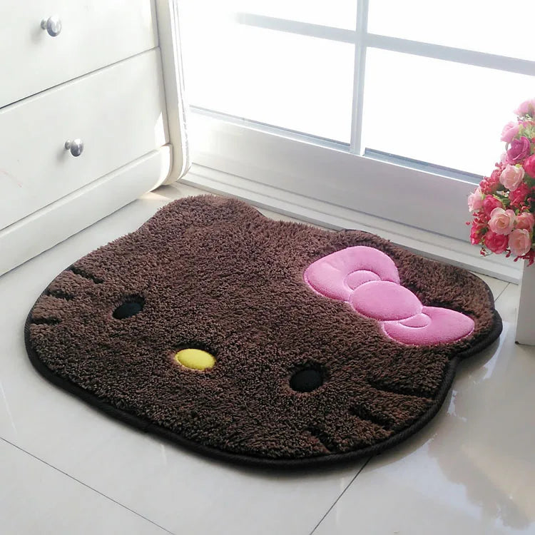 Cute Kitty Tufted Rug – Pink Cartoon Floor Mat for Bedroom or Vanity Room Decor.