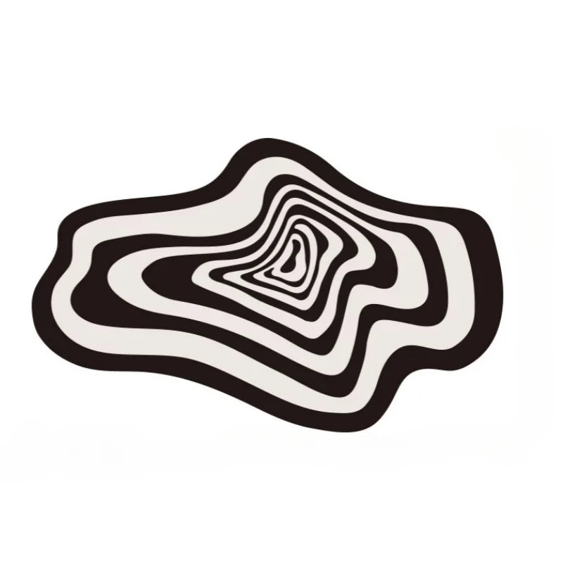 Wavy Optical Illusion Rug – Black and White Trippy Tufted Floor Mat for Modern Bedroom or Studio.