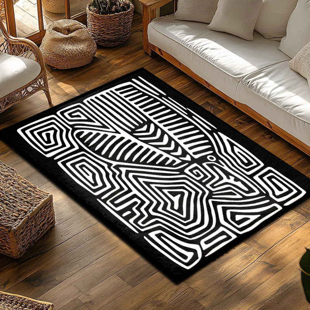 Geometric Line Art Rug – Modern Plush Non-Slip Design