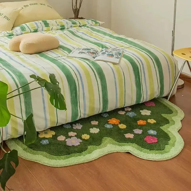 Botanical Bloom Plush Rug – Soft Floral Bedroom & Living Room Floor Mat