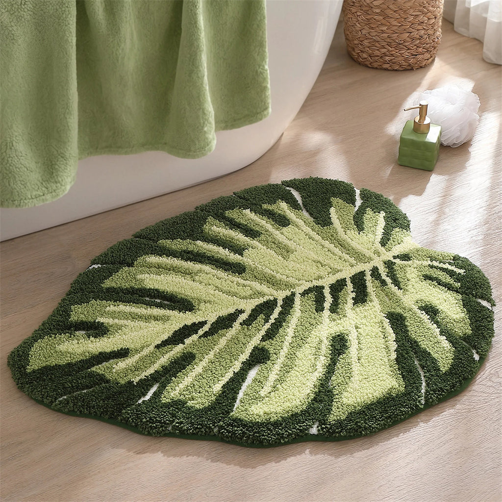Green Leaf Luxe Bath Rug by Liora Vale – Soft Plush Non-Slip Bathroom Mat