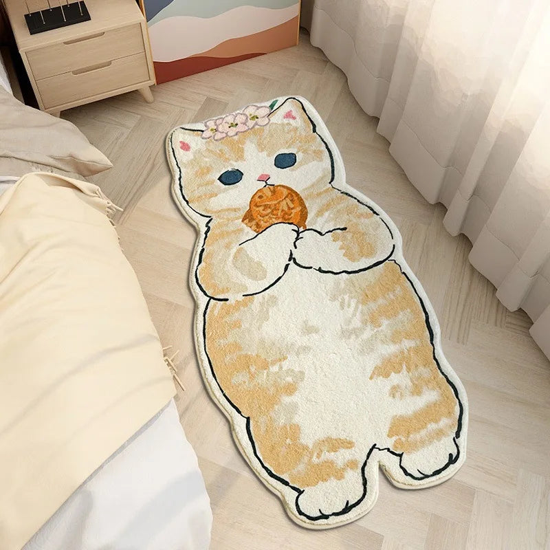 Cute Cartoon Cat Tufted Rug – Funny Kitty Floor Mat for Bedroom or Kids Room.