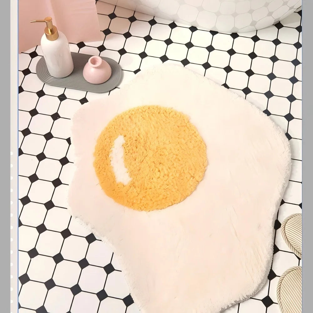 Sunny Side Up Tufted Rug – Fried Egg Aesthetic Floor Mat for Kitchen or Bedroom Decor.