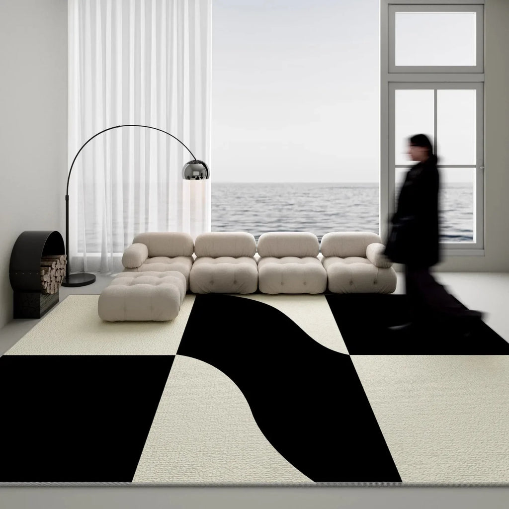 “Noir Lines" – Minimalist Black & White Geometric Rug by Aure Rendu