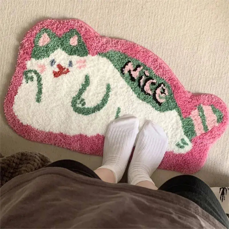 Cute Animal Tufted Rug – Panda and Cat Floor Mats for Bedroom or Living Room.