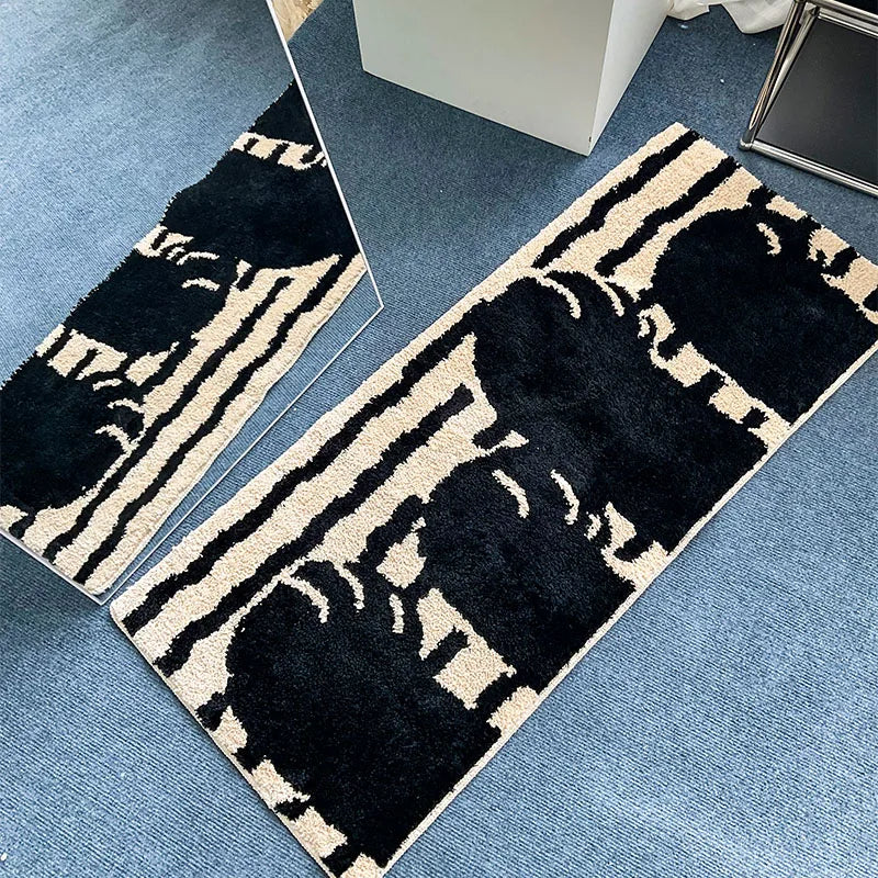 Cat Paw Tufted Rug – Black and Beige Animal Print Floor Mat for Bedroom or Hallway.