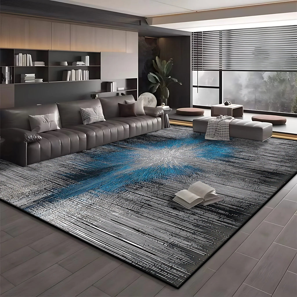 Modern Blue Black Minimalist Area Rug – Soft Washable Anti-Slip Carpet for Living Room & Bedroom