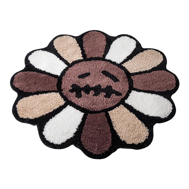 Bloom Smiley Rug – Retro Tufted Flower Mat for Bedroom, Living Room & Bath