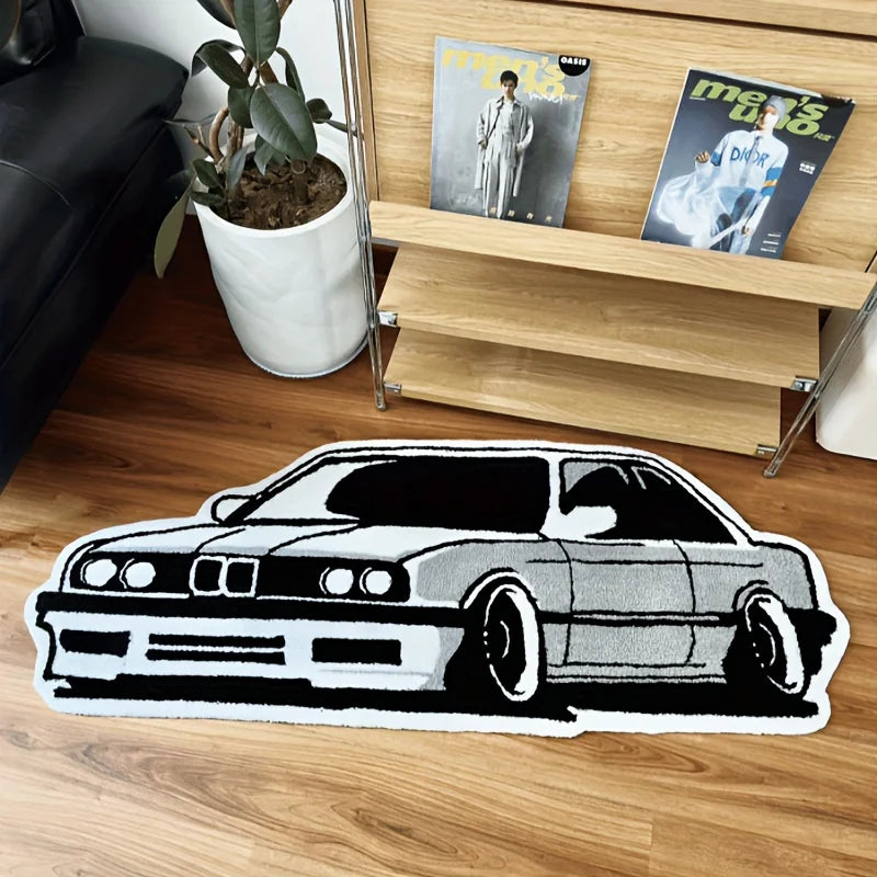 BMW E30 Inspired Tufted Rug – Classic Car Floor Mat for Bedroom Studio or Garage